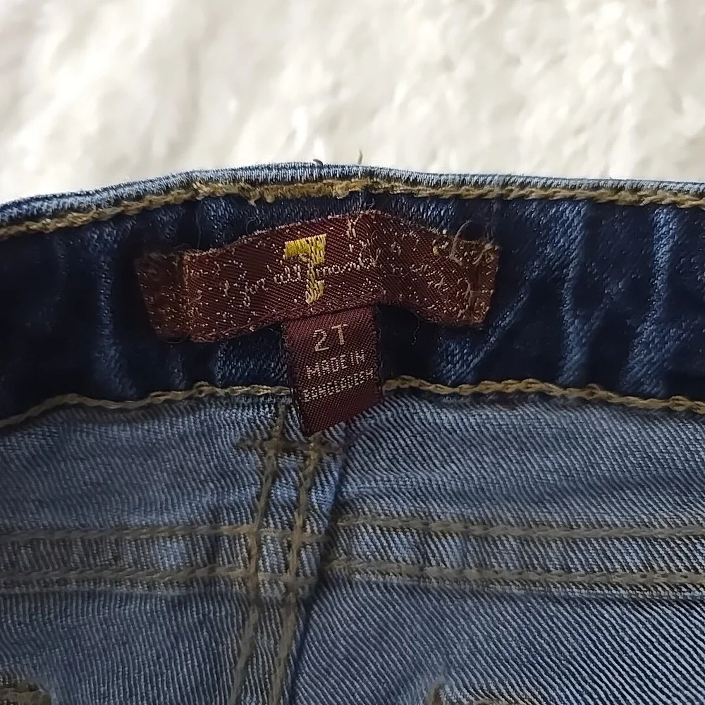 7 For All Mankind Sz‎ 2T Girls Denim Jeans Adjustable Waist Medium Wash Stretchy